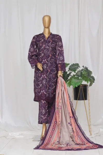 Pakistani Original Sadabahar Khaddar Stitched 3Pcs_ Deep Purple 