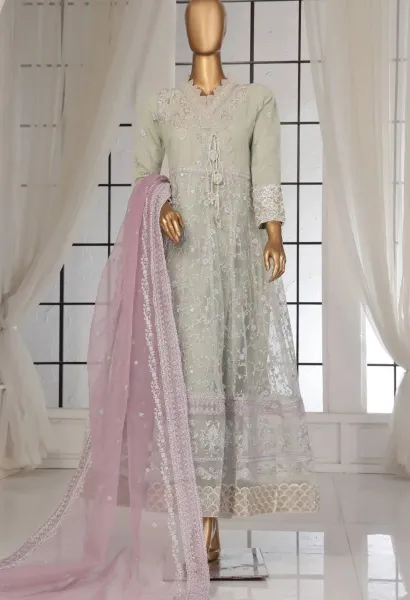 Pakistani Original Sadabahar Luxury Cotton-Net Gown Stitched 3 Pcs _ Mint 