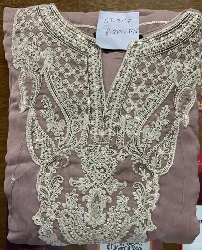 Pakistani Orginal Rangoon Chiffon Stitched 3 Pcs  Sharara Pant _ Mauve 