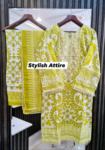 Original Pakistani Polawn Embroidered Stitched Lawn 3 Pcs _ Yellow 