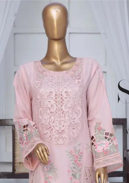 Pakistani Original Bin Saeed Luxury Cotton Stitched 3Pcs_ Pink 