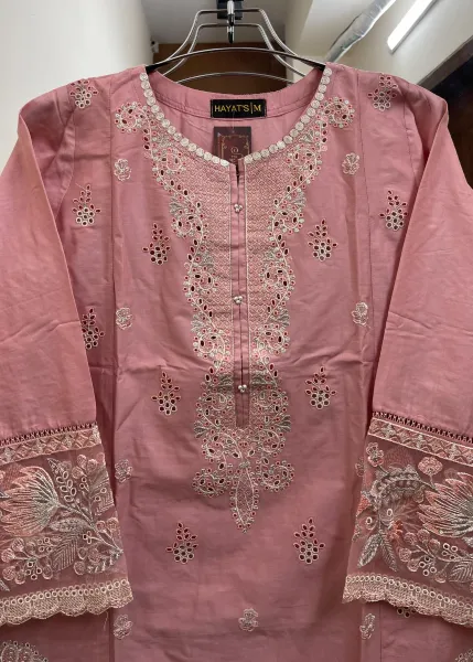 Pakistani Original Hayat's Stitched Cotton Co-ords 2 Pcs _ Pink 
