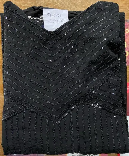 Pakistani Orginal Rangoon Chiffon Stitched 3 Pcs _ Black 