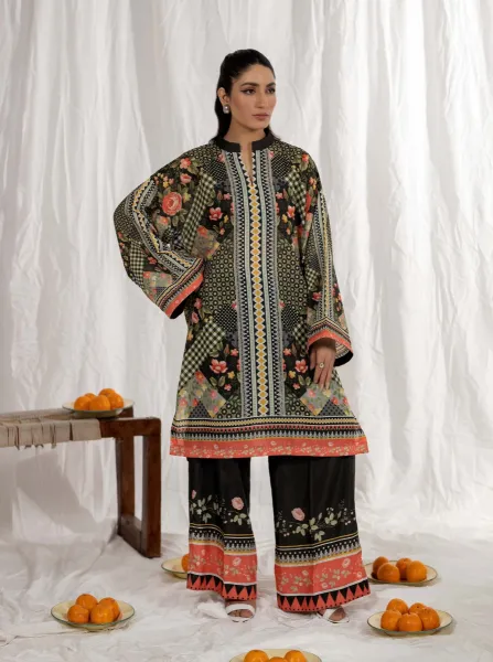 Adan's Libas Satin Lawn Stitched Co-Ords Set _ Green