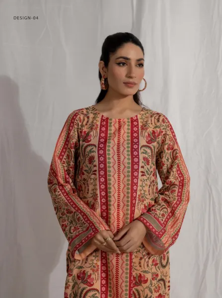 Adan's Libas Satin Lawn Stitched Co-Ords _ Peach & Maroon 