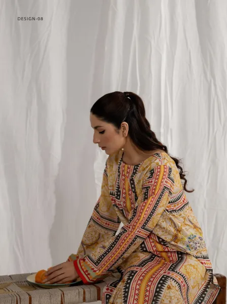 Adan's Libas Satin Lawn Stitched Co-Ords  Set _ Mustard Yellow 