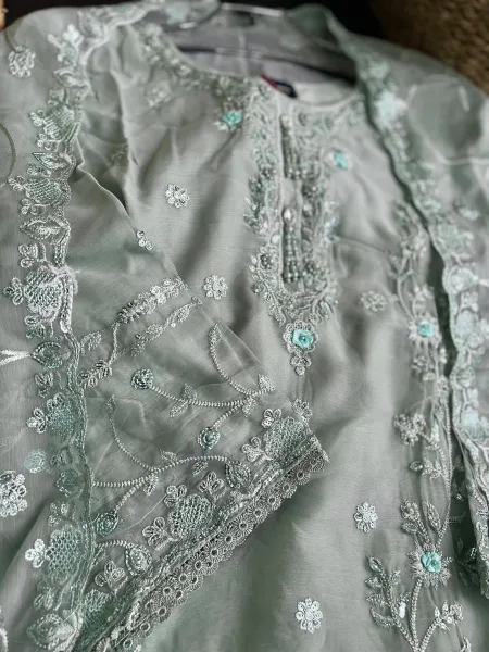 Pakistani Original Rangoon Luxury Chiffon stitched 3 Pcs _ Mint 