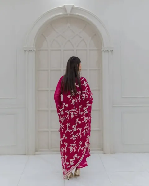Pakistani Original Rangoon Luxury Chiffon stitched 3 Pcs _ Megenta Pink 
