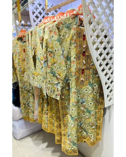 Pakistani Original Cotton Lawn Embroidered Stitched 3Pcs Olive 
