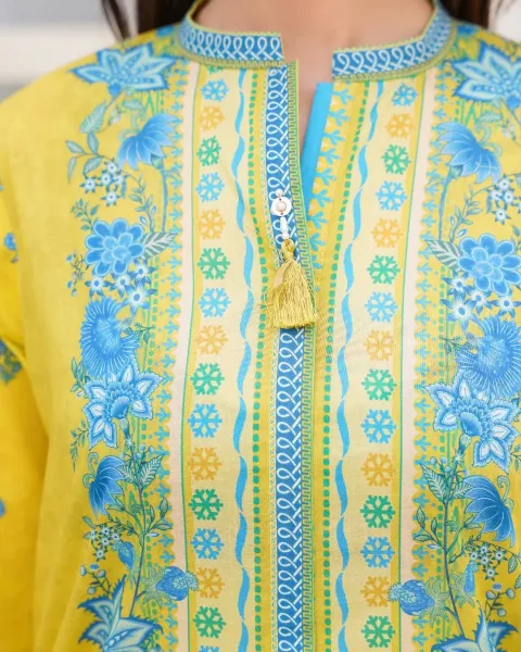 Husnara Lawn Cotton Stitched Co-Ords _ Lemon Yellow 