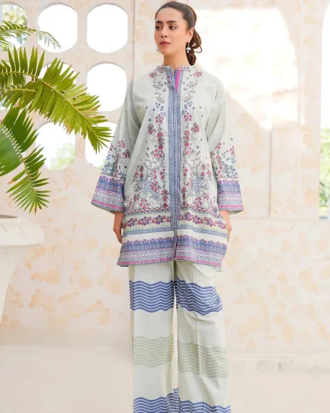 Husnara Lawn Cotton Stitched Co-Ords _ Ligth Mint 