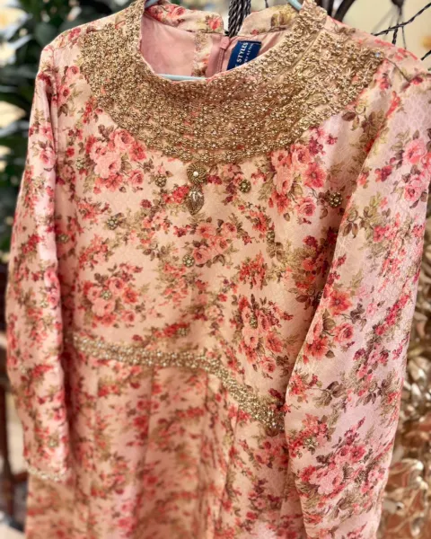 Zardousi gold embroidery on the neckline