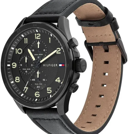 Tommy Hilfiger Axel Black Dial Leather Strap Watch