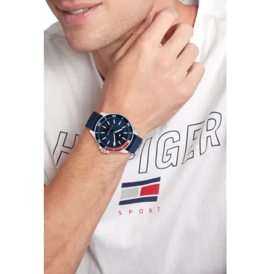 Tommy Hilfiger Logan Blue Dial Silicone Strap Watch