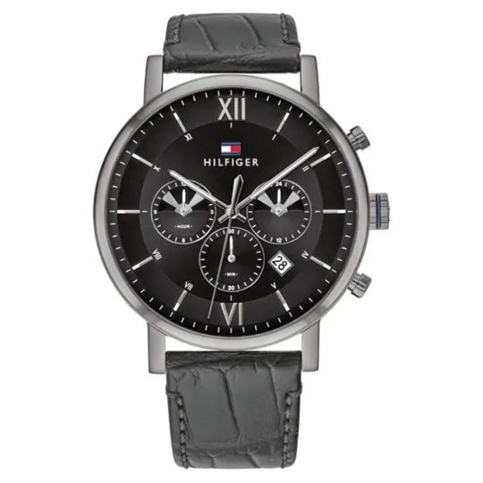 Tommy Hilfiger Heren Horlog Black Dial Leather Watch