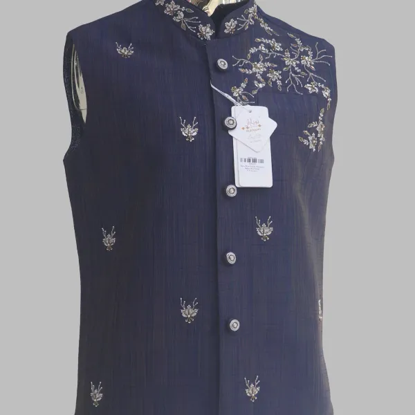 Navy Blue Zardozi Waistcoat 