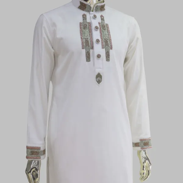 White Premium Zardozi Panjabi