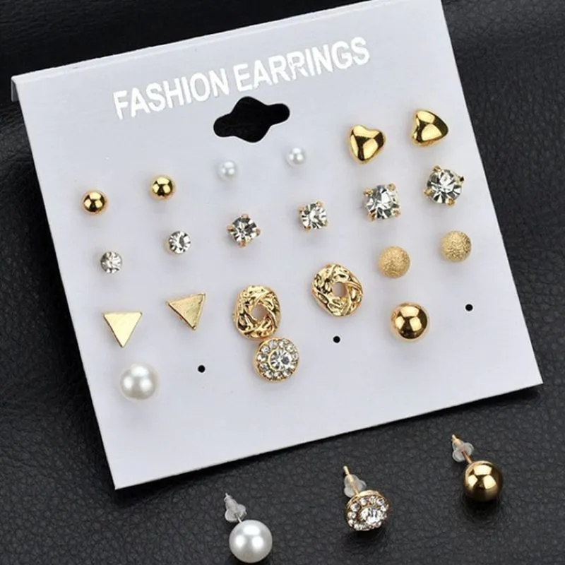 12 Pair Silver and Gold Pearl Stud Earrings For Women - Only 99 Shop BD